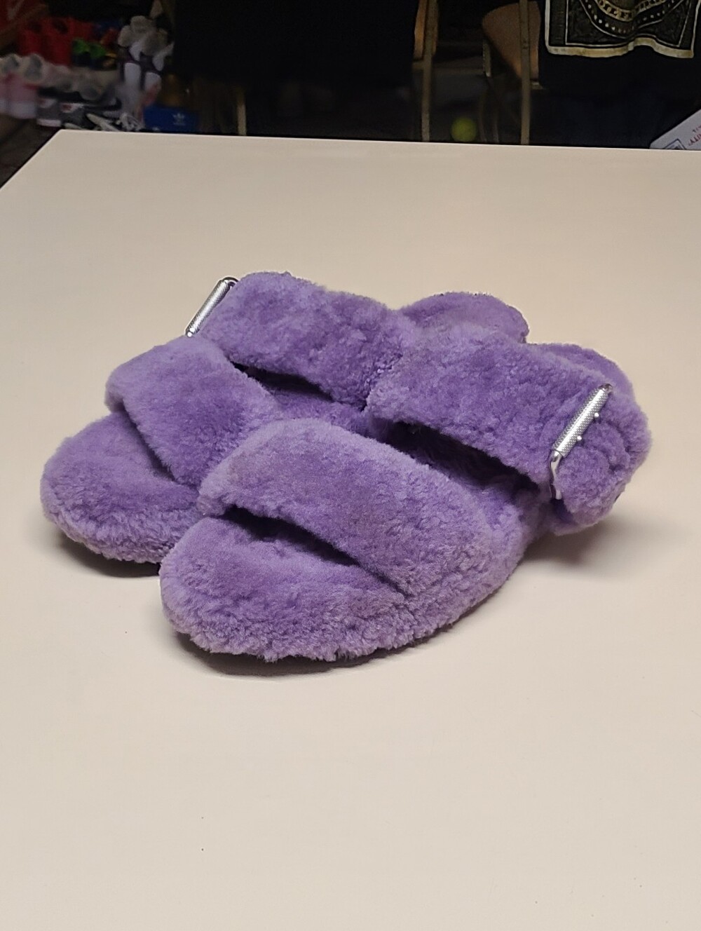 Ugg Fuzz Yeah Violet Bloom fuzzy double strap slide sandals size 8